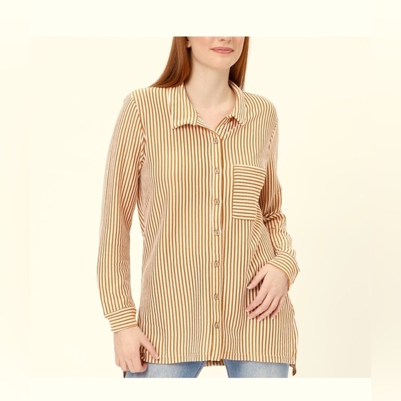 Chelsea & Theodore Tops - Chelsea & Theodore Woven Button Front Tunic Shirt Top Cream Burnt Orange Fall M